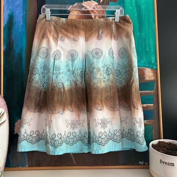 Brown and Cream Knee-Length Skater Skirt Size 11 - Picture 1 of 16